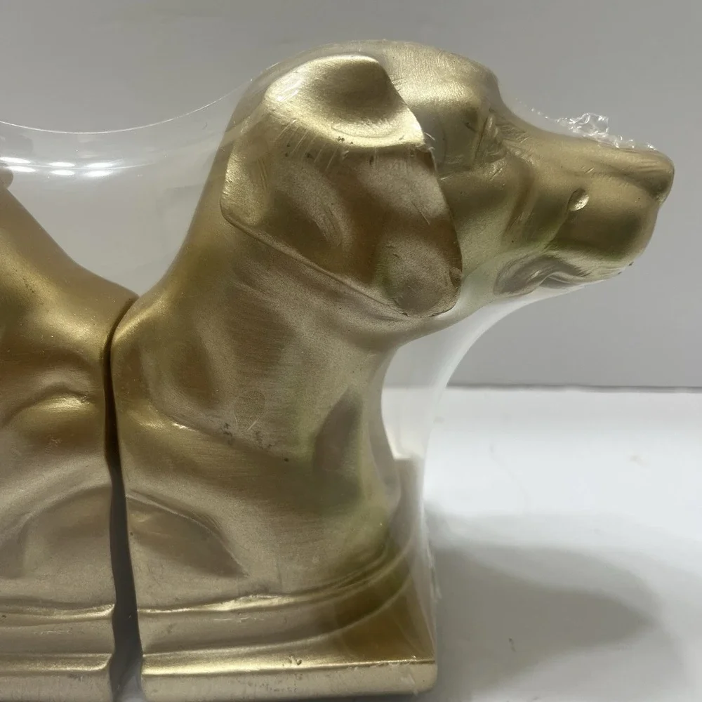 Goldtone Dog Head Bookends Resin 6.25x5